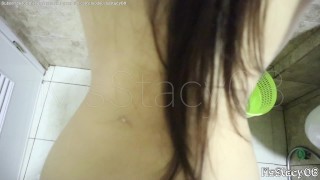 Pinay College Babe’s Risky Sneak-Fuck in Classmate’s Bathroom Hideout
