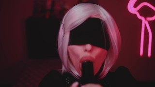 2B Nier Cosplay Gives a Sloppy Blowjob to a Massive BBC