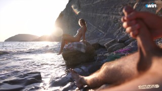 Dick Flash on a Nude Beach: A Stranger Catches Me Stroking and Helps Me Cum Before Her Friend Joins the Sandy FFM Threesome